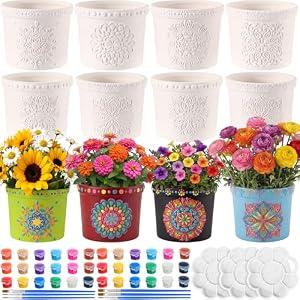 Zubebe 12 Pcs Paint Your Own Ceramic Pots Bulk Unfinished Succulent Pots Craft Kit with Drainage Hole Mini Paintable Plant Vase Ready to Paint Planter for Cactus DIY Craft