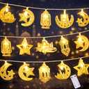 Ramadan Decorations String Lights, Metal Moon Star Battery Operated 10ft 20 LED Ramadan Lights with Remote, Timer & 8 Lighting Modes, Islamic Decor for Home Wall Fireplace Eid Mubarak Party