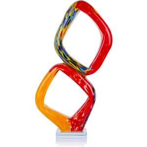 LCCCK 17.7in Tall Abstract Orange Glass Sculpture Large Hand Blown Glass Figurine Handblown Statue for Home Decor Living Room Shelf Mantel Tabletop Display Modern Art Accent Piece, 17.7 X 7.9 X 3.9 Inches