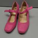 IDIFU IN3 Mary Jane Pumps Closed Toe Low Short Chunky Block Dress Shoes for Women Wedding Bridal Flight Attendant Heels Formal Cute Round Toe Vintage Small Thick Pumps Heels with Round Buckle (7, Hot Pink Suede)