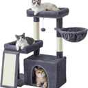 Feandrea Cat Tree, Cat Tower Condo with Scratching Posts and Ramp, 2 Large Perches, Cave, Basket, 33.8 Inches Tall, Dark Gray UPCT013GS02S