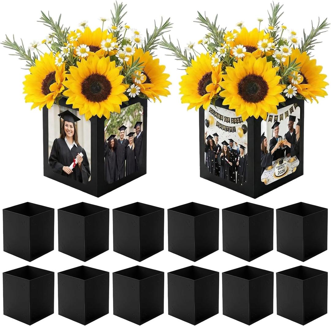 12 Pcs Graduation Picture Centerpieces Box For Table, 6/7in Photo Frame Props For Congrats Grad Graduation Party, Table Decoration For Wedding, Birthday, Graduation Decoration(Black)