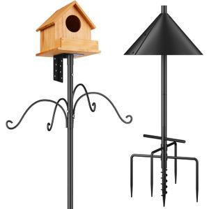 Bird Feeders Pole, House Pole 92 Inch, Adjustable Heavy Duty Feeder Stand Feeding Station with Sturdy Anchor Squirrel Proof Baffle for Watching (Bird Not Included) (black, black)