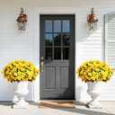 Waipfaru 4 Large Bundles Artificial Fake Flowers Plants for Fall Outdoor Outside Decor, Faux Silk Yellow Camellia UV Resistant Realistic for Planter Front Door Porch Patio Balcony Decoration