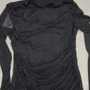 Saslax Women's Long Sleeve Sheer Mesh Mock Neck Ruched Thong Bodysuit Sexy Club Date Night Outfit Top Size Medium