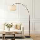 Brightech Mason Arc Floor Lamp - Modern Corner Standing Lamp with Unique Hanging Drum Lamp Shade for Living Room - Bright Overhead, Curved Hanging Light for Bedroom. Library, Den - Bronze