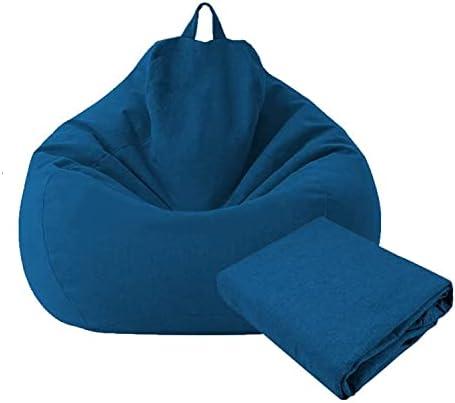 Large Small Lazy Sofas Cover Chairs Without Filler Linen Cloth Lounger Seat Bean Bag Pouf Puff Couch Tatami Living Room Beanbags (Blue, 70x80cm) No Filler