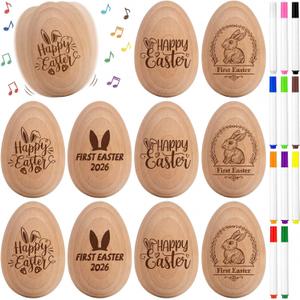 36 Pcs Easter Egg Shakers Set Include 12 Pcs 2026 DIY Wooden Egg Shakers Percussion Musical Maracas Instruments with 24 Color Markers First Easter Gifts Basket Stuffers Music