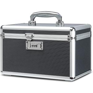 Combination Locking Medicine Box with Portable Storage Case, 12.2 x 7.2 x 7.6 Inch, Childproof Medication Lock Organizer, Lockbox for Secure Cash, Jewelry, ID Documents (Gray/Medium)