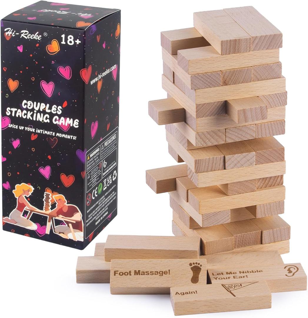 HI-REEKE Fun Couples Stacking Game Naughty Funny Wooden Block Tower Toy for Adults-48pcs