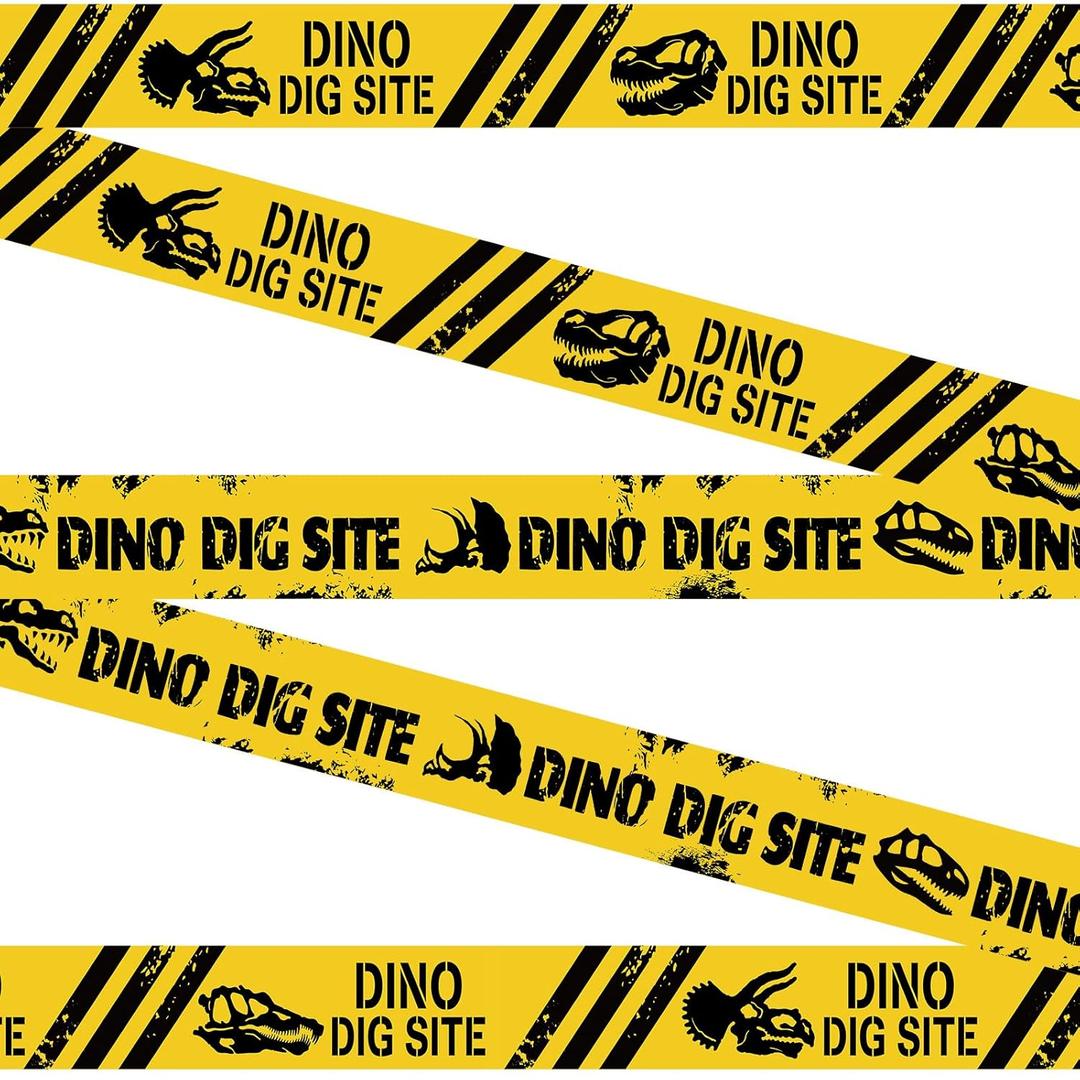 Nuanchu 2 Rolls 3'' x 98 Feet Dino Dig Site Caution Tape Decorations Dinosaur Theme Party Supplies Favors for Kids Classroom Room Birthday Party Decoration(No Stickiness)