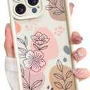 Silicone Phone Case for iPhone 16 Pro Max Case Cute Floral for Girls Women, Trendy Aesthetic Flowers Design, Full Camera Protection, Durable Silicone Shockproof Protective Cover (Flowers, Beige)