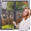 Adjustable Magnetic Window Screen Replacement - Customizable 48 x 44 DIY Fiberglass Grey Mesh with White Frame, Perfect Fit for House Windows, Durable Insect Screens for Fresh Air Ventilation