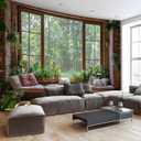 BSFHH Tapestry Nature Scenery Forest Green Tree Stone Rainforest River Jungle Wall Hanging Art Landscape Scene Through Wooden Windows Tapestry for Living Room Bedroom