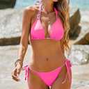 RIHOAS Triangle String Bikini Set for Women Two Piece Swimsuit Halter Tie Bathing Suit (Pink, L)