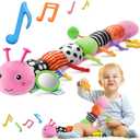HEMRLY Baby Sensory Toy 0-6 Months, Musical Stuffed Caterpillar Plush with Teether, Crinkle, Rattle, Baby Mirror for Tummy Time, Infant Car Seat Toy for 0-3-6-12 Month Boys Girls Gifts - Knotted Pink