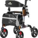Walkers for Seniors, Rollator Walker with Seat, 350 lb Weight Capacity, 18" Big Seat, 8" All-Terrain Wheels, 6-Level Adjustable Height, Lightweight Aluminum Frame Rollator Walkers for Seniors (Silver)