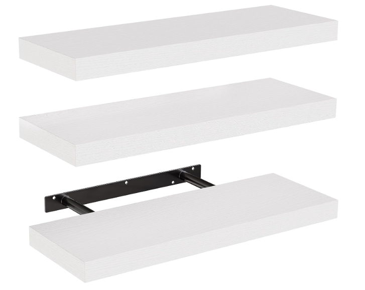 AMADA HOMEFURNISHING Floating Shelves, Wall Shelves for Bathroom/Living Room/Bedroom/Kitchen Decor, White Shelves with Invisible Brackets Set of 2 - AMFS08AMADA HOMEFURNISHING, Floating Shelves, Wall Shelves, for Bathroom, for Living Room, for Bedroom