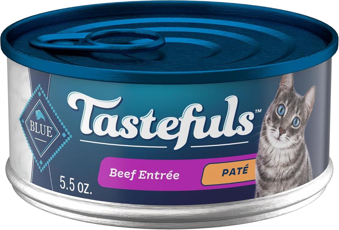 Blue Buffalo Tastefuls Wet Cat Food Pat, Made with Natural Ingredients, Beef Entre, 5.5-oz Cans (24 Count) Best Before June 4, 2027