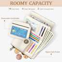 Icycay Floral Flowers Small Wallet Women RFID Blocking Bifold, Credit Card Holder, Zipper Coin Pocket, PU Leather, Compact, Travel, 4 ID Window, 14 Card Slots, Cash Purse, Ladies Woman Female Girls