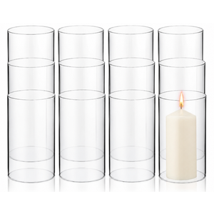 12 Pcs Hurricane Glass Candle Holders Sleeve, 2.95 x 6 Inch Open Ended Glass Bottomless Candle Cover, Cylinder Hurricane Clear Chimney Shade Tube Cover for Baby Shower Wedding Party