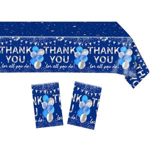 2Pcs Thank You for All You Do Tablecloth Navy Blue Silver Thank You Decorations Plastic Rectangular Table cloth, for Teacher Employee Staff Doctors Nurse Pastor Appreciation Week Party Supplies