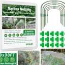 GonLei 10x30FT Garden Mesh Netting Kit Raised Beds (6 Pcs Garden Hoops & 18 Clips) Garden Hoops Plant Row Covers Netting Protection Berry Bush Trees Grass Seed Barrier Net (White)