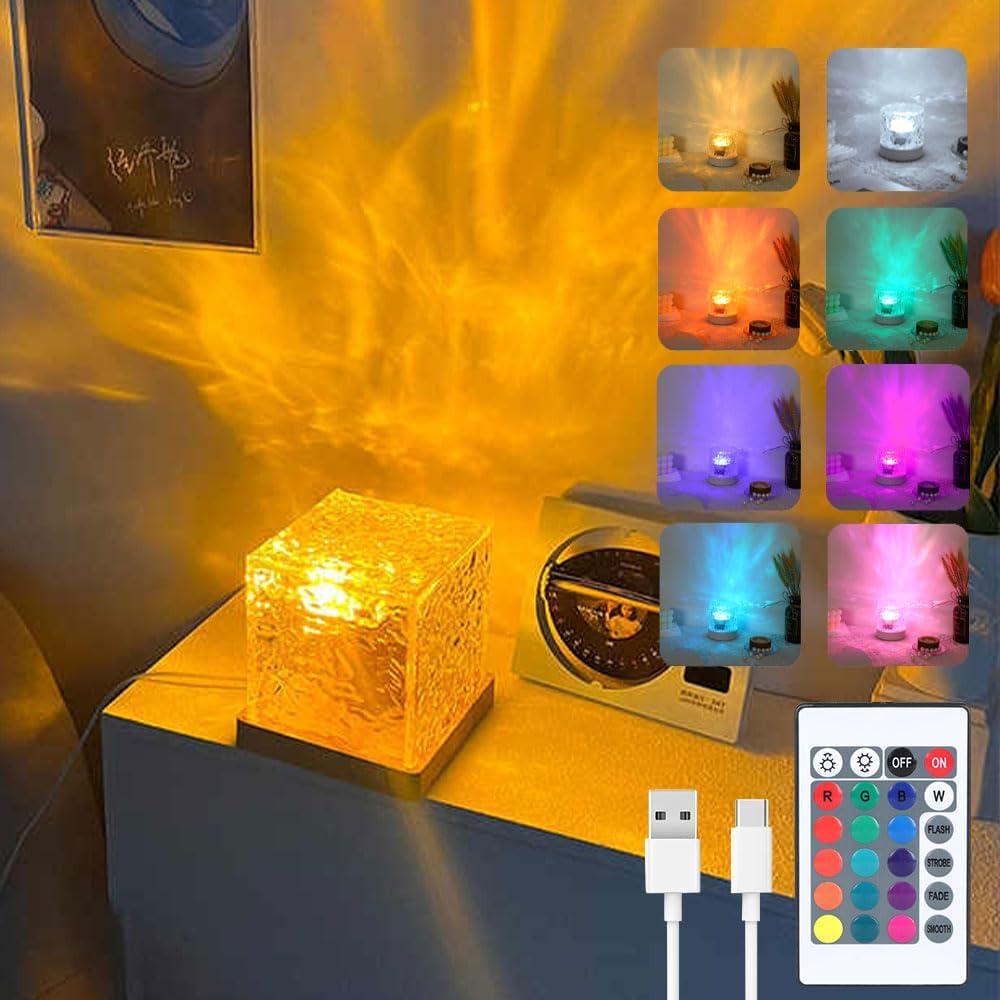 Ocean Wave Ceiling Projector,16 Colors Ocean Wave Light Projector, Water Ripple Ambient Night Light with Remote, Touch Control Aurora Projector Non-Wood for Bedroom,Room Decor,Kids Room (Cubic) (3 inches)