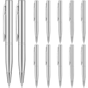 Chinco 16 Pcs Small Ballpoint Pen Mini Pens Bulk Metal Stainless Steel Point Pens Pack with Copper Fittings for Pockets Notebook Notepads Office School(Silver)