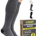 STEPWELL Light Compression Socks for Women & Men - 3 Pairs | 8-15 Breathable Compression Socks for Flying, Exercise, Support (Medium, Black/White/Gray - 3 Pairs)