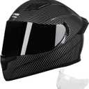F 700 Black Full Fce Motorcycle Helmet, DOT Approved, for Men and Womens Motorbike Helmets (Medium, Carbon fiber pattern)