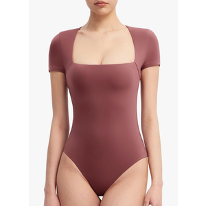 PUMIEY Women's Square Neck Short Sleeve Bodysuit T Shirts Tops For Women Trendy Smoke Cloud Pro Collection, XS