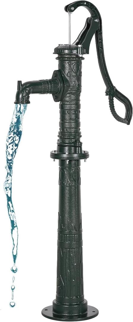 VEVOR Well Hand Pitcher Pump, 20 ft Max Lift, Antique Cast Iron Manual Hand Water Pump with Heightening Base, NPT 1-1/4 in Connection, Easy Installation, for Outdoor Garden, Pond, Yard, Farm, Green (50.79 in)
