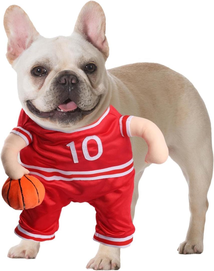 DELIFUR Dog Basketball Player Costume - Pet Halloween Costume Adjustable Funny Dress Up Sports Outfit Cosplay Clothes for Small Medium Dog (Red Basketball, Large)