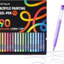 Acrylic Gel Pens for Coloring, 90 Colors Set 3D Acrylic Paint Pens with 1.0mm Bullet Tip for Adult Coloring, Colored Gel Pens for Black Paper, Rock, Glass, Fabric, DIY and Art Crafts Supplies