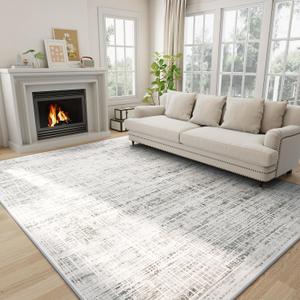 8x10 Area Rugs Washable Rug: Anti-Skid Abstract Modern Living Room Rug Soft Thin Carpets Indoor Floor Non-Shedding Carpet for Bedroom Dining Farmhouse Nursery Home Office (White Gray, 8'x10')