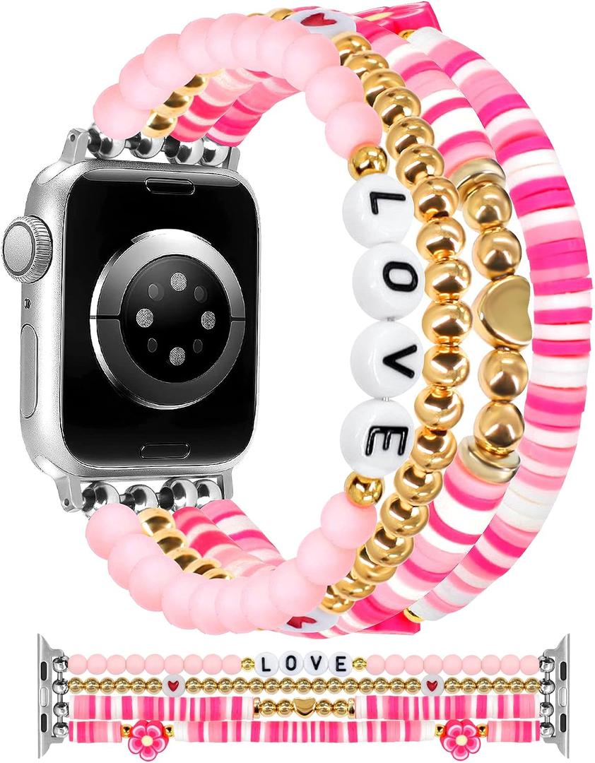 JR.DM Cute Preppy Handmade Elastic Beaded Band Women for Apple Watch, M