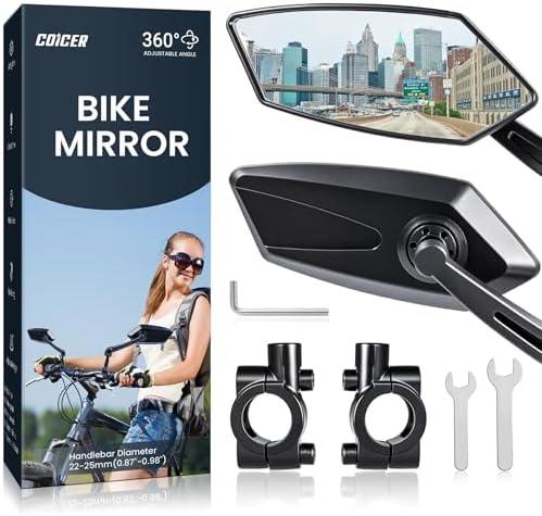 Bike Mirror Handlebar Mount 360° Adjustable 1pcs, Accessories Bike Side Mirror, E Bike Mirrors for Handlebars, Scooter Mirrors for Handlebars with Scratch Resistant Glass, E Bike Rear View Mirror