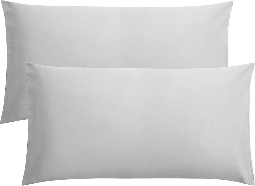 Microfiber Pillow Cases King Size Set of 2, Soft Pillowcases with Envelope Closure, Wrinkle Resistant Pillow Covers,  Light Grey