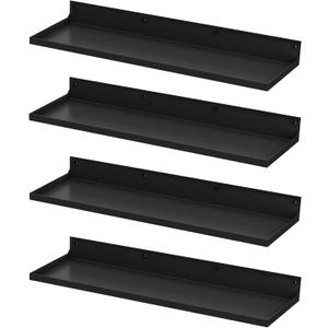 PEKGRIL 4 Pack Metal Floating Shelves, 17x6 Inch Large Wall Mounted Shelf for Storage, Black Kids Bookshelf, Display Ledge Shelves with Lip for Bathroom, Bedroom, Living Room, Bathroom, Kitchen