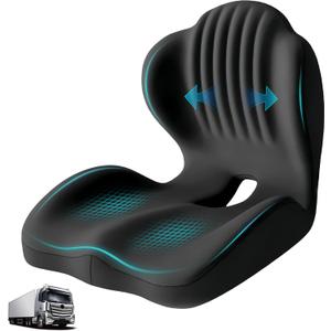 Memory Foam Seat Cushion with Lumbar Support Pillow for Truck Driver, Ergonomic L-Shaped Car Seat Cushion for Tailbone Pressure Relief, Non-Slip Chair Pad for Long Driving, Black