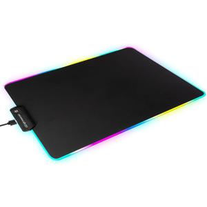 RGB Glass Mouse Pad for Gaming, Professional Esport Ultra Smooth Mouse Mat, Dimmable Border Lighting Color Mousepad with Stable Rubber Base, Speed Control for Games and Office (Black, 13.8" x 10.2")