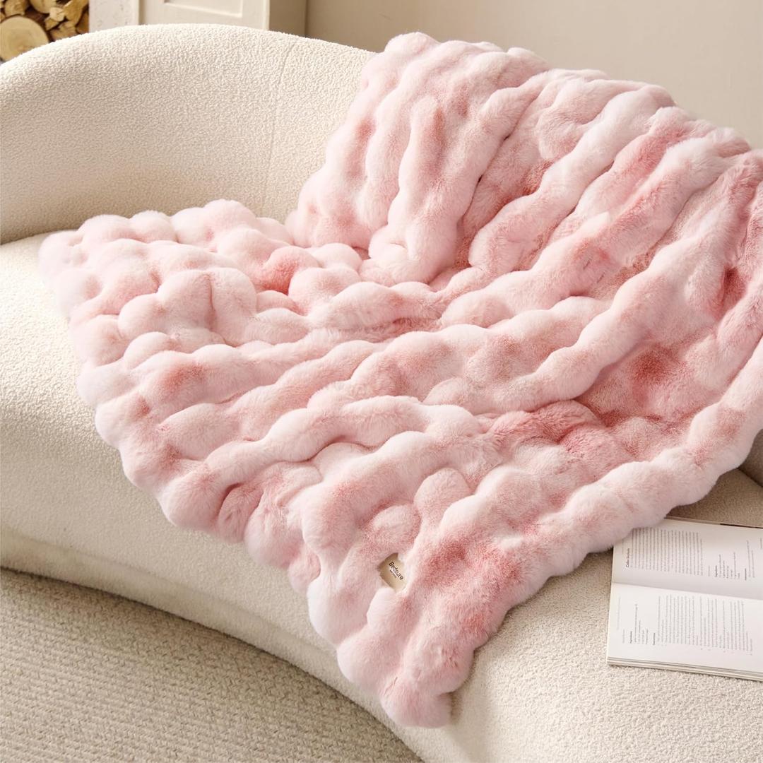 Bedsure GentleSoft Fluffy Fuzzy Cute Pink Blanket Teen Girls Gifts, Soft Cozy Faux Fur Throw Blanket, Valentines Tie-Dye Pink Room Decor for Girlfriend Women, Thick Warm Plush Room Decor Gifts for Her