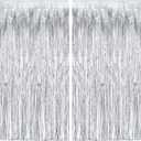 Silver Streamers Metallic Party Backdrop - GREATRIL Foil Fringe Tinsel Curtain for 2026 NYE/Birthdays/Prom/New Years/Graduations/Photo Booth, 8.2ft x 3.2ft - Pack of 2