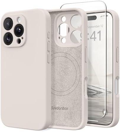 SuydanBox Magnetic for iPhone 16 Pro Case, Compatible with MagSafe, [Full Camera Protection][Screen Protector] Silicone Shockproof Protective Phone Case for iPhone 16 Pro 6.3", Stone