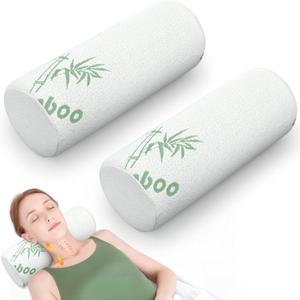 Bucherry 2 Pcs 15.8 x 5.9 Inches Cervical Neck Roll Memory Foam Pillow Cylinder Bolster Pillow for Bed Round Neck Support with Removable Washable Cover for Sleeping Travel Yoga Legs Back Lumbar
