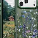 DOMAVER for iPhone 17 Pro Max Case, Magnetic Phone Case for iPhone 17 Pro Max [Compatible with MagSafe] Slim Fit Flowers Floral Design Shockproof Protective Bumper Women Girls Cover, Spring-Green