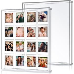 2 Pack 11.8" x 10.2" Acrylic Collage Polaroid Frame Compatible with Instax Polaroid Picture Frame Double Floating Tabletop Picture Frames for Large Mini Films Pressed Flowers Art DIY Gift