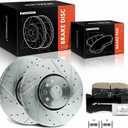 A-Premium 13.15 in (334 mm) Front Drilled and Slotted Disc Brake Rotors + Ceramic Pads Kit Compatible with Select Lexus Models - IS200t 2016-2017, IS300, IS350, GS350, GS430, GS450h, GS460, 6-PC Set