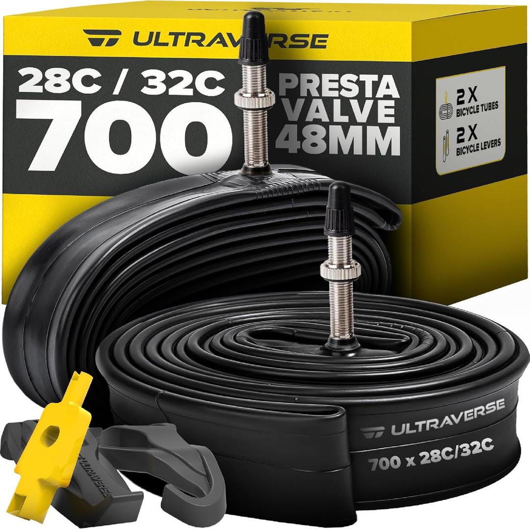 Ultraverse Bike Inner Tube for 700x2832c, 28 inch Bicycle Wheel Sizes with 48mm Presta Valve  Butyl Rubber Tubes for Road and Gravel Bikes  2 Pack with 2 tire levers Included